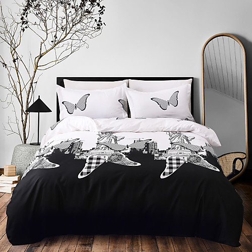 

City Series Black and White Butterfly New York Statue of Liberty Lightweight Reversible Soft 3Pcs Duvet Cover Set(1 Duvet Cover 2 Pillow Shams)King/Queen