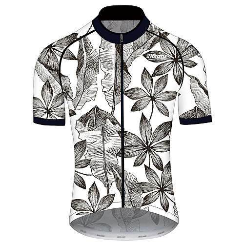 

21Grams Men's Short Sleeve Cycling Jersey Summer Spandex Polyester GrayWhite Leaf Floral Botanical Tropical Flowers Bike Jersey Top Mountain Bike MTB Road Bike Cycling UV Resistant Quick Dry