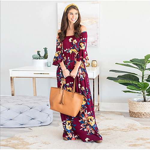 

Women's Swing Dress Spot Clearance payment! No refunds, no exchanges! Gray Black Red Half Sleeve Print Off Shoulder S M L XL / Maxi
