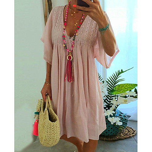 

Women's Sheath Dress Blushing Pink Short Sleeves Solid Color Deep V Loose XL XXL 3XL