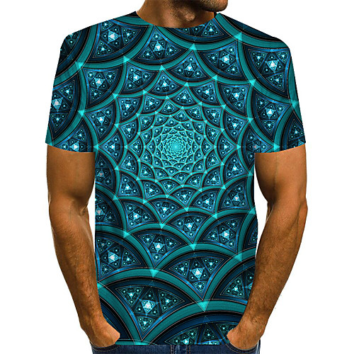 

Men's T shirt Shirt Graphic Geometric 3D Plus Size Pleated Print Short Sleeve Daily Tops Streetwear Exaggerated Round Neck Rainbow