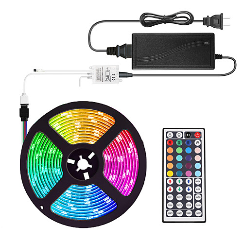 

5m Flexible LED Strip Lights Light Sets RGB Tiktok Lights 300 LEDs SMD5050 10mm 1 44Keys Remote Controller 1 X 12V 5A Power Supply 1 set Multi Color Cuttable Party Decorative 12 V