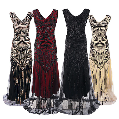 

The Great Gatsby 1920s Vintage Flapper Dress Dress Party Costume Prom Dress Women's Sequin Costume Black / Red / BlackGolden / Black Vintage Cosplay Party Sleeveless