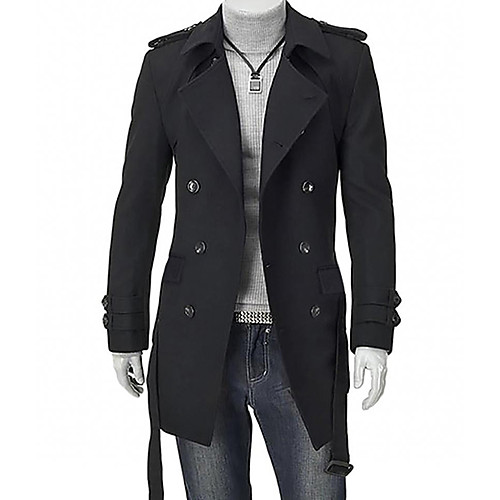 

Men's Trench Coat Daily Winter Long Coat Shirt Collar Simple Casual Jacket Long Sleeve Solid Colored Buckle Gray Black / Cotton