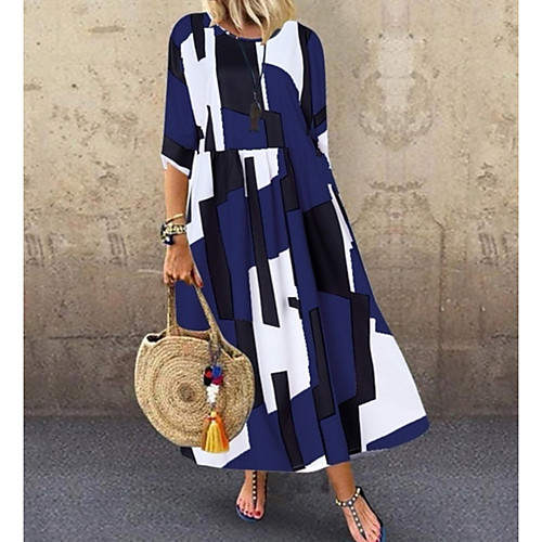 

Women's Loose Maxi long Dress Blue Blushing Pink Red Half Sleeve Geometric Round Neck Hot Loose S M L XL XXL 3XL / Plus Size / Plus Size