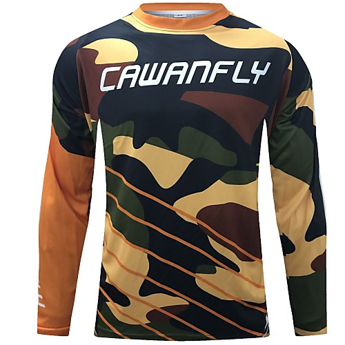 

CAWANFLY Men's Long Sleeve Cycling Jersey Downhill Jersey Dirt Bike Jersey Winter Summer Polyester Black Stripes Novelty Camo / Camouflage Bike Jersey Top Mountain Bike MTB Quick Dry Breathable Back