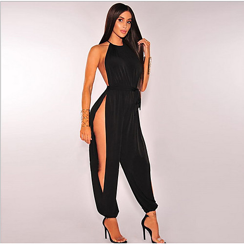 

Women's Basic Black Gold Jumpsuit Solid Colored