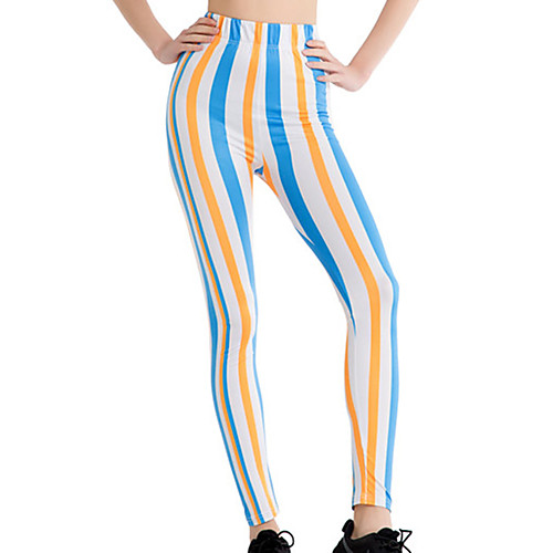 

Women's Sports Yoga Sporty Basic Legging Striped Color Block Print Mid Waist Yellow One-Size