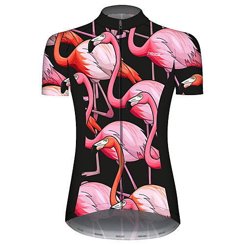 

21Grams Women's Short Sleeve Cycling Jersey Summer Black / Red Flamingo Floral Botanical Animal Bike Jersey Top Mountain Bike MTB Road Bike Cycling UV Resistant Quick Dry Breathable Sports Clothing