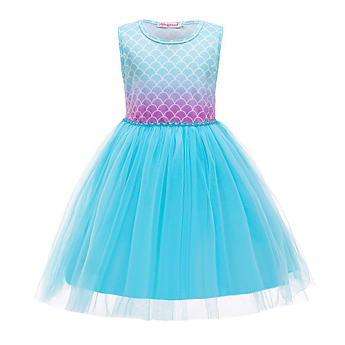

The Little Mermaid Princess Dress Flower Girl Dress Girls' Movie Cosplay A-Line Slip Blue Dress Children's Day Masquerade Satin / Tulle