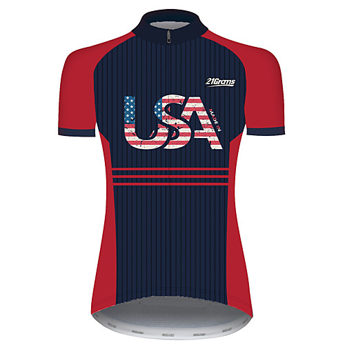 

21Grams Women's Short Sleeve Cycling Jersey Summer Spandex Polyester Black / Red Stripes American / USA USA Bike Jersey Top Mountain Bike MTB Road Bike Cycling UV Resistant Quick Dry Breathable Sports