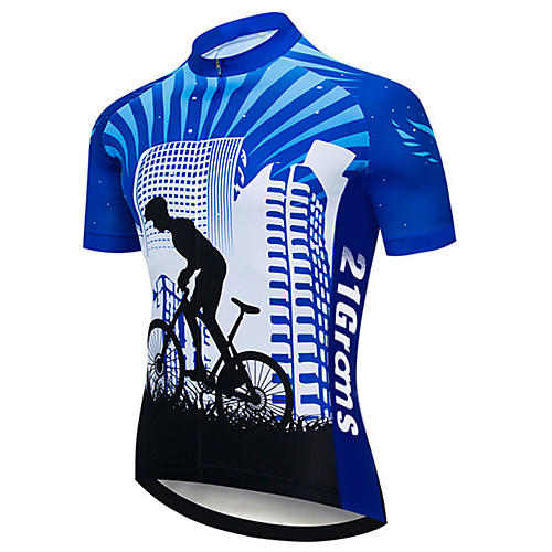 

21Grams Men's Short Sleeve Cycling Jersey Summer Spandex Polyester Black / Blue Stripes Gradient Bike Jersey Top Mountain Bike MTB Road Bike Cycling UV Resistant Quick Dry Breathable Sports Clothing