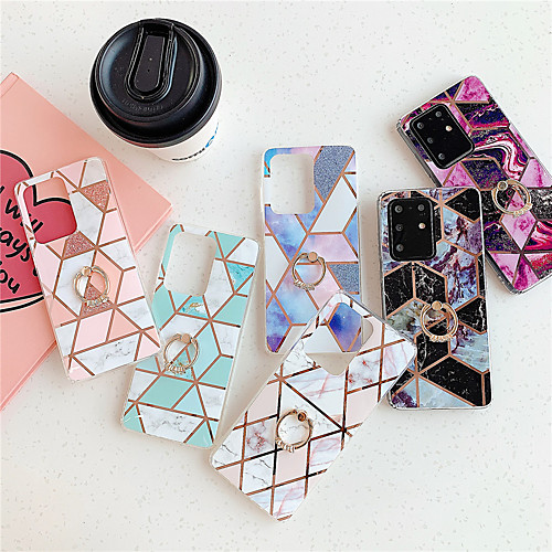 

Phone Case for Samsung Galaxy S20 S20 Plus S20 Ultra A51 A71 Geometric stitching marble pattern bright surface material IMD process plating ring bracket all-inclusive mobile phon HJ3