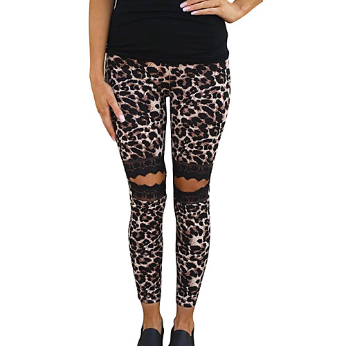 

Women's Basic Chinos Pants Leopard Lace Brown