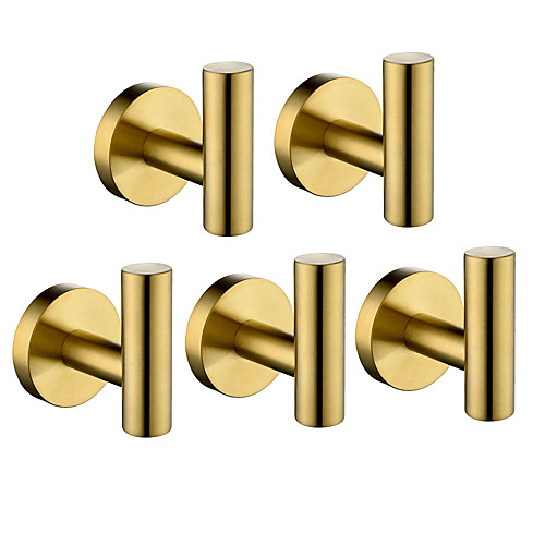 

Robe Hooks New Design Creative Stainless Steel Bathroom Hooks Wall Mounted Golden 5pcs