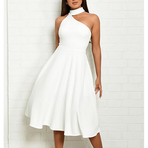 

Women's Sheath Dress - Sleeveless Solid Colored Halter Neck Elegant Slim White Red S M L XL