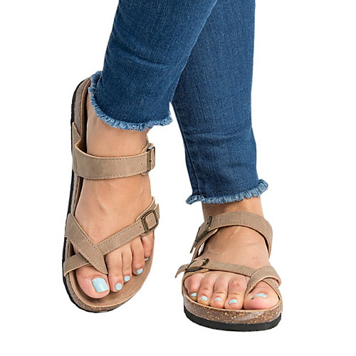 

Women's Sandals Flat Sandals Bunion Sandals Flat Heel Open Toe Daily PU White Khaki Brown
