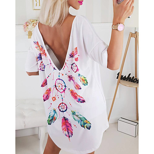 

Women's Blouse Geometric Backless Print Half Sleeve Daily Tops Basic White