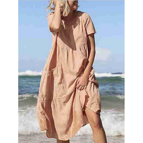 

Women's Shift Dress Midi Dress Yellow Blushing Pink Fuchsia Black Short Sleeve Solid Color Round Neck Elegant S M L XL XXL 3XL 4XL 5XL