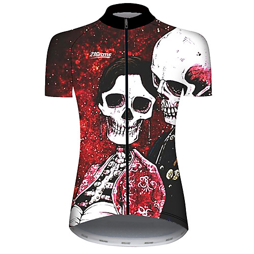 

21Grams Women's Short Sleeve Cycling Jersey Summer Black / Red Galaxy Sugar Skull Skull Bike Jersey Top Mountain Bike MTB Road Bike Cycling UV Resistant Quick Dry Breathable Sports Clothing Apparel