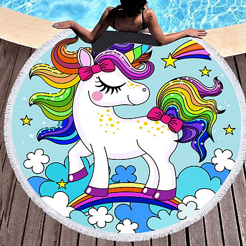 

Women's Beach Mat Blanket Towel Shower Bath Towel Travel Blanket Blue White Rainbow Beach Towel Swimwear Swimsuit - Geometric Blue