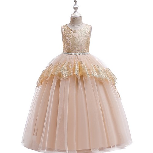 

Princess Floor Length Junior Bridesmaid Dress Cotton Sleeveless Round with Bow(s)