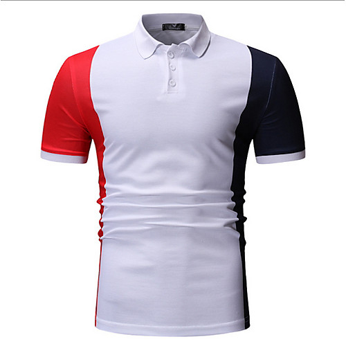 

Men's Color Block T-shirt Sports Shirt Collar White / Red / Short Sleeve
