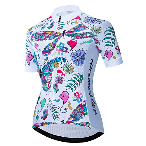 

21Grams Women's Short Sleeve Cycling Jersey Summer Spandex Polyester BlueWhite Butterfly Floral Botanical Bike Jersey Top Mountain Bike MTB Road Bike Cycling UV Resistant Quick Dry Breathable Sports