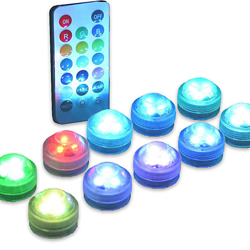 

Outdoor 10PCS LED Submersible Light Underwater Lamp for Swimming Pool Vase Bowls Aquarium Party Wedding Decor Waterproof Battery Operated RGB(Contain Remote Controller Contain Battery)