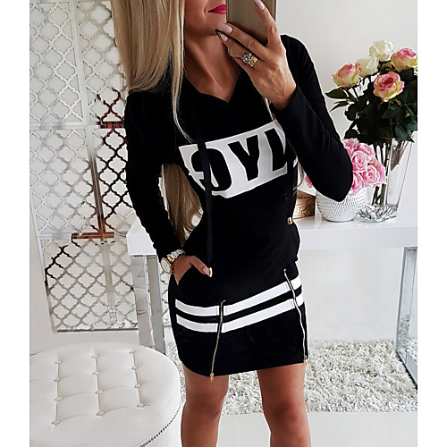 

Women's Sheath Dress Knee Length Dress Gray Black Red Long Sleeve Solid Colored Print Hooded Sporty Hot S M L XL