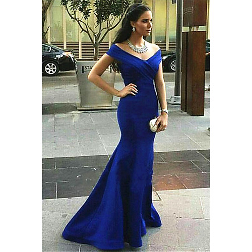 

Mermaid / Trumpet Minimalist Elegant Formal Evening Dress V Neck Sleeveless Sweep / Brush Train Nylon with Criss Cross Ruched 2021