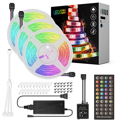 

15M(3x5M) LED Light Strips RGB Tiktok Lights Music Sync Timed Remote Flexible 5050 SMD 450 LEDs IR 40 Key Controller with Installation Package 12V 6A Adapter Kit