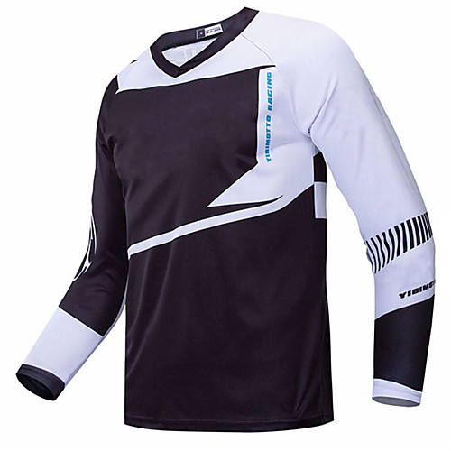 

21Grams Men's Long Sleeve Cycling Jersey Downhill Jersey Dirt Bike Jersey Summer Spandex Polyester BlackWhite Solid Color Geometic Bike Jersey Top Mountain Bike MTB Road Bike Cycling UV Resistant