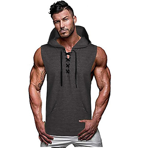 

Men's Tank Top Shirt Solid Colored Sleeveless Daily Tops Hooded Army Green Black Gray