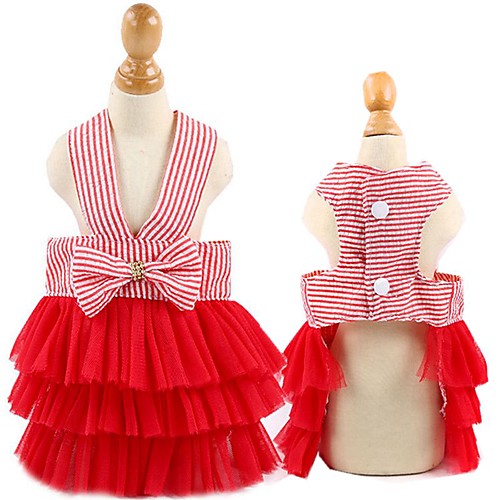 

Dog Dress Voiles & Sheers Stripes Bowknot Party / Evening Sweet Style Dog Clothes Puppy Clothes Dog Outfits White Red Pink Costume for Girl and Boy Dog Cotton XS S M L XL XXL