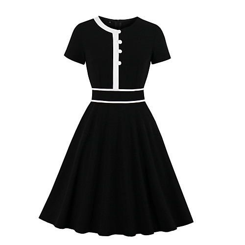 

Women's A Line Dress Midi Dress Black Short Sleeve Solid Color Round Neck S M L XL XXL