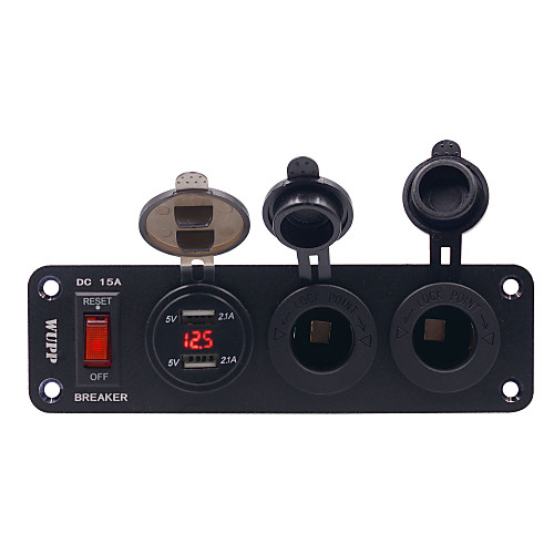 

DC12V new motorcycle car center console power off switch 2 cigarette lighter seats 4.2A with voltmeter dual USB / three hole plate