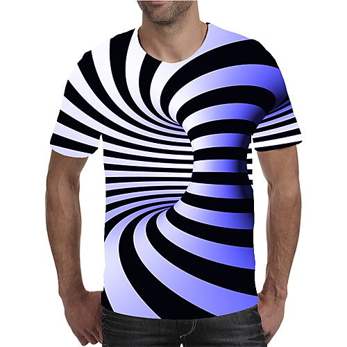 

Men's T shirt Graphic Geometric 3D Plus Size Print Short Sleeve Holiday Tops Streetwear Exaggerated Round Neck Blue Purple Red