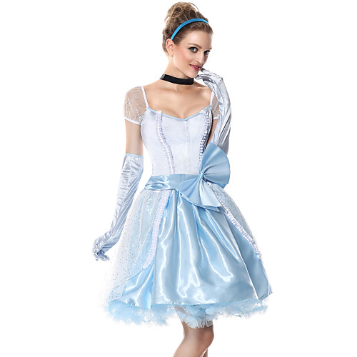 

Princess Cinderella Dress Flower Girl Dress Women's Movie Cosplay A-Line Slip Cosplay Light Blue Dress Gloves Headwear Halloween Carnival Masquerade Tulle Polyester
