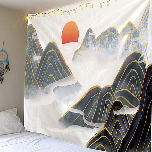 

Chinese Ink Painting Style Wall Tapestry Art Decor Blanket Curtain Hanging Home Bedroom Living Room Decoration Abstract Mountain Cloud Sun