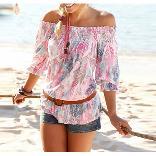 

Women's Geometric Blouse Daily Off Shoulder Blushing Pink