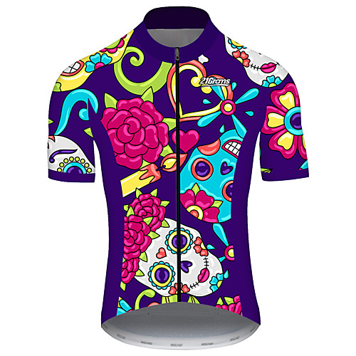 

21Grams Men's Short Sleeve Cycling Jersey Summer Spandex Polyester Violet Heart Sugar Skull Skull Bike Jersey Top Mountain Bike MTB Road Bike Cycling UV Resistant Quick Dry Breathable Sports Clothing