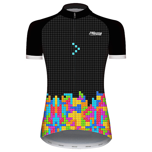 

21Grams Women's Short Sleeve Cycling Jersey Summer Spandex Polyester Black / Yellow Plaid Checkered Novelty Tetris Bike Jersey Top Mountain Bike MTB Road Bike Cycling UV Resistant Quick Dry Breathable