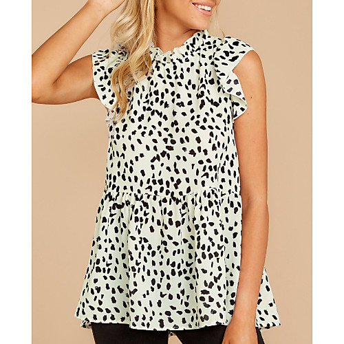 

Women's Blouse Polka Dot Ruffle Print Sleeveless Daily Tops Elegant White Black Brown