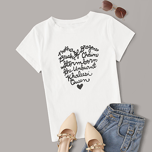

Women's T shirt Cartoon Print Round Neck Tops Cotton White