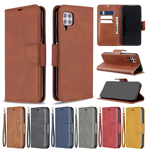 

Case for Huawei scene graph Huawei P40 P40 Pro P40 Lite P40 Lite E Solid color sheepskin pattern PU leather material card holder lanyard all-inclusive anti-fall mobile phone case BF