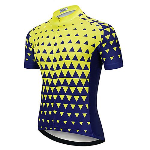 

21Grams Men's Short Sleeve Cycling Jersey Summer Spandex Polyester BlueYellow Plaid Checkered Geometic Bike Jersey Top Mountain Bike MTB Road Bike Cycling UV Resistant Quick Dry Breathable Sports