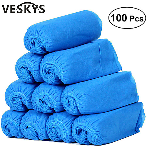 

VESKYS 100pcs Thickened Disposable Non-woven Fabric Shoes Covers Elastic Band Breathable Dustproof Anti-slip Shoe Covers