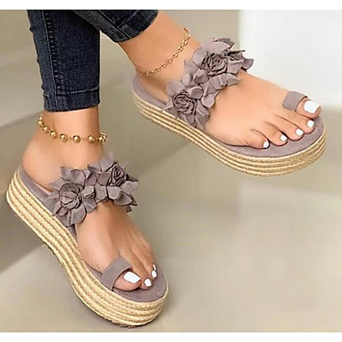 

Women's Sandals Boho Bohemia Beach Flat Sandals Comfort Shoes Wedge Heel Open Toe Flat Sandals Casual Sweet Daily Walking Shoes Canvas Solid Colored Black Red Green