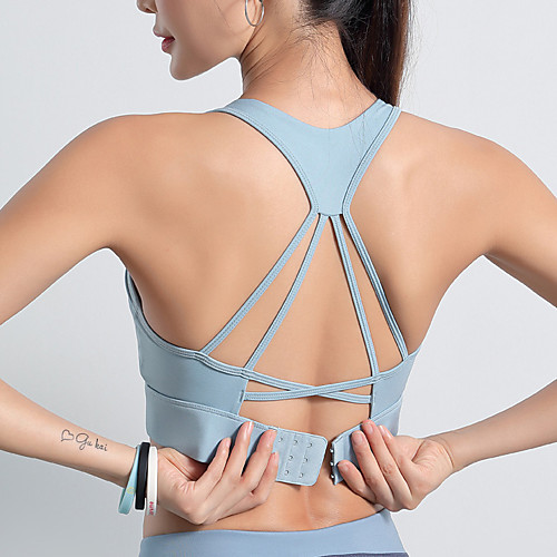 

INFLACHI Women's Sports Bra Bralette Running Bra Strappy Back Nylon Elastane Fitness Running Jogging Breathable Soft Sweat wicking Padded Medium Support White Black Blue Solid Colored / Stretchy